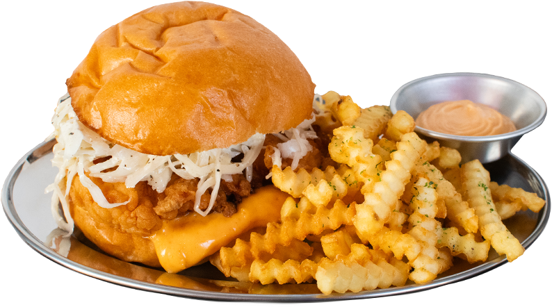 Chicken Burger,Sauce BANG BANG Fries Furikake