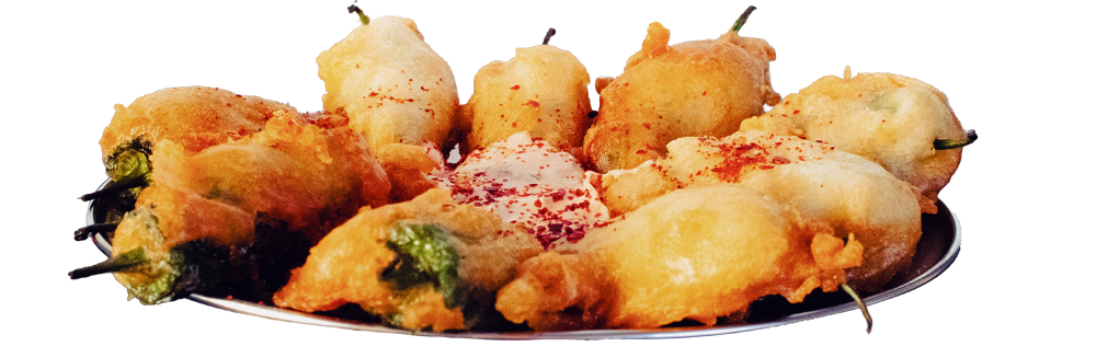 El Diablo, 10 Padrones tempura dont 1 surprise farci avec piment, Sauce yaourt citronnée, Paprika fumé